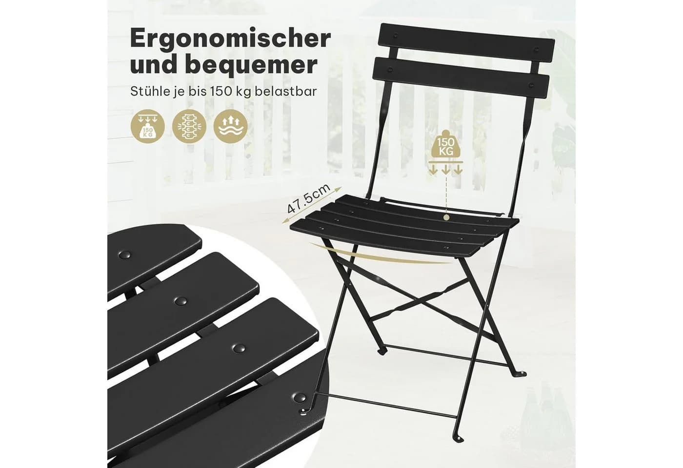 EUGAD Balkonset 3-teilig Bistrotisch mit 2 Stühlen klappbar - Bild 4