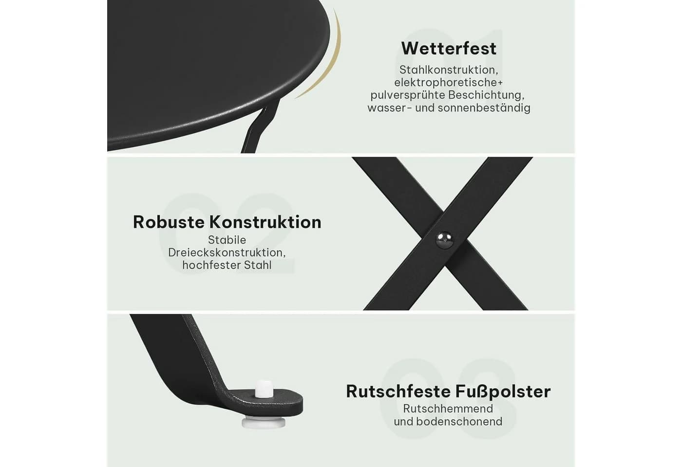 EUGAD Balkonset 3-teilig Bistrotisch mit 2 Stühlen klappbar - Bild 5