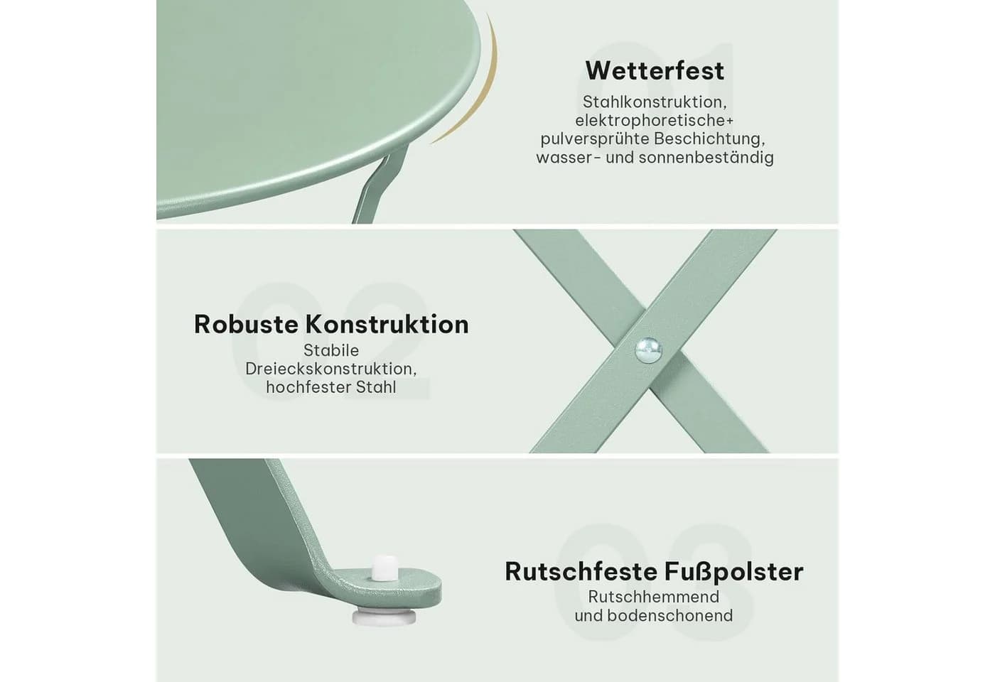 EUGAD Balkonset 3-tlg. Klappbar Grün/Schwarz - Bild 5