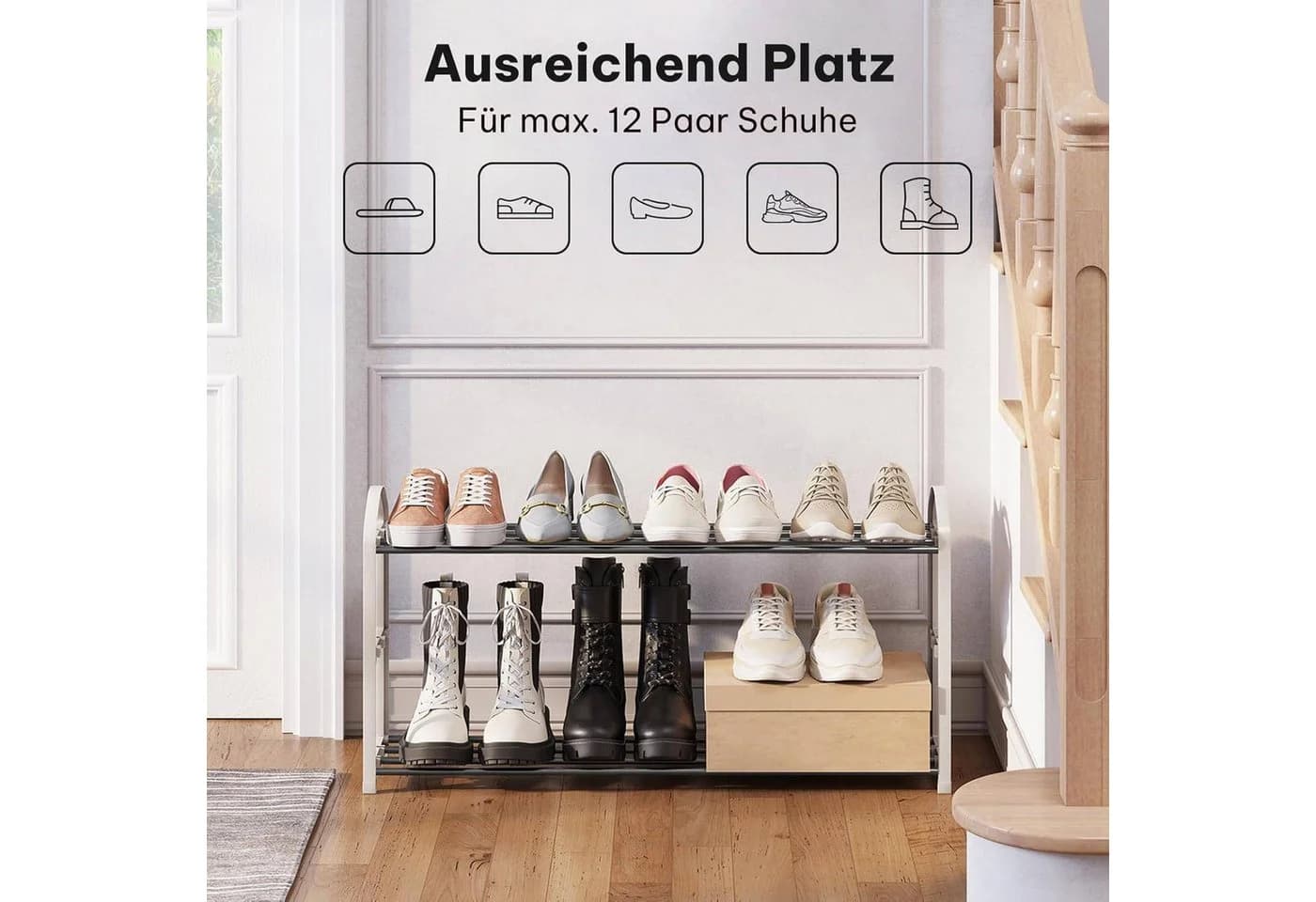 EUGAD Schuhregal 3-Ebenen Metallrohrgestell Creme Grau Schwarz