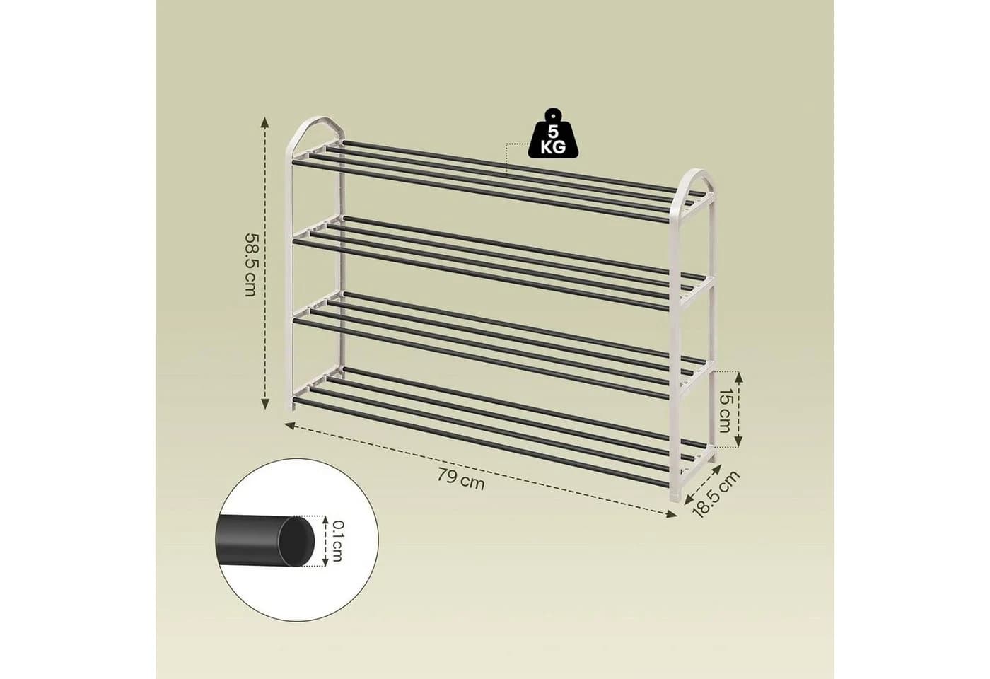 EUGAD Schuhregal 4-Ebenen Metallrohrgestell für Flur, Wohnzimmer, Schlafzimmer - Bild 3