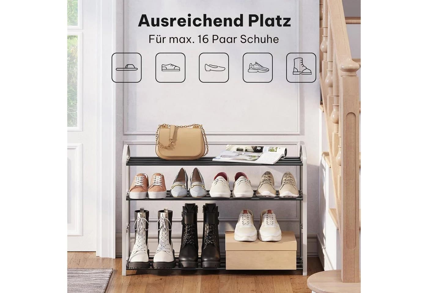 EUGAD Schuhregal 4-Ebenen Metallrohrgestell für Flur, Wohnzimmer, Schlafzimmer - Bild 4