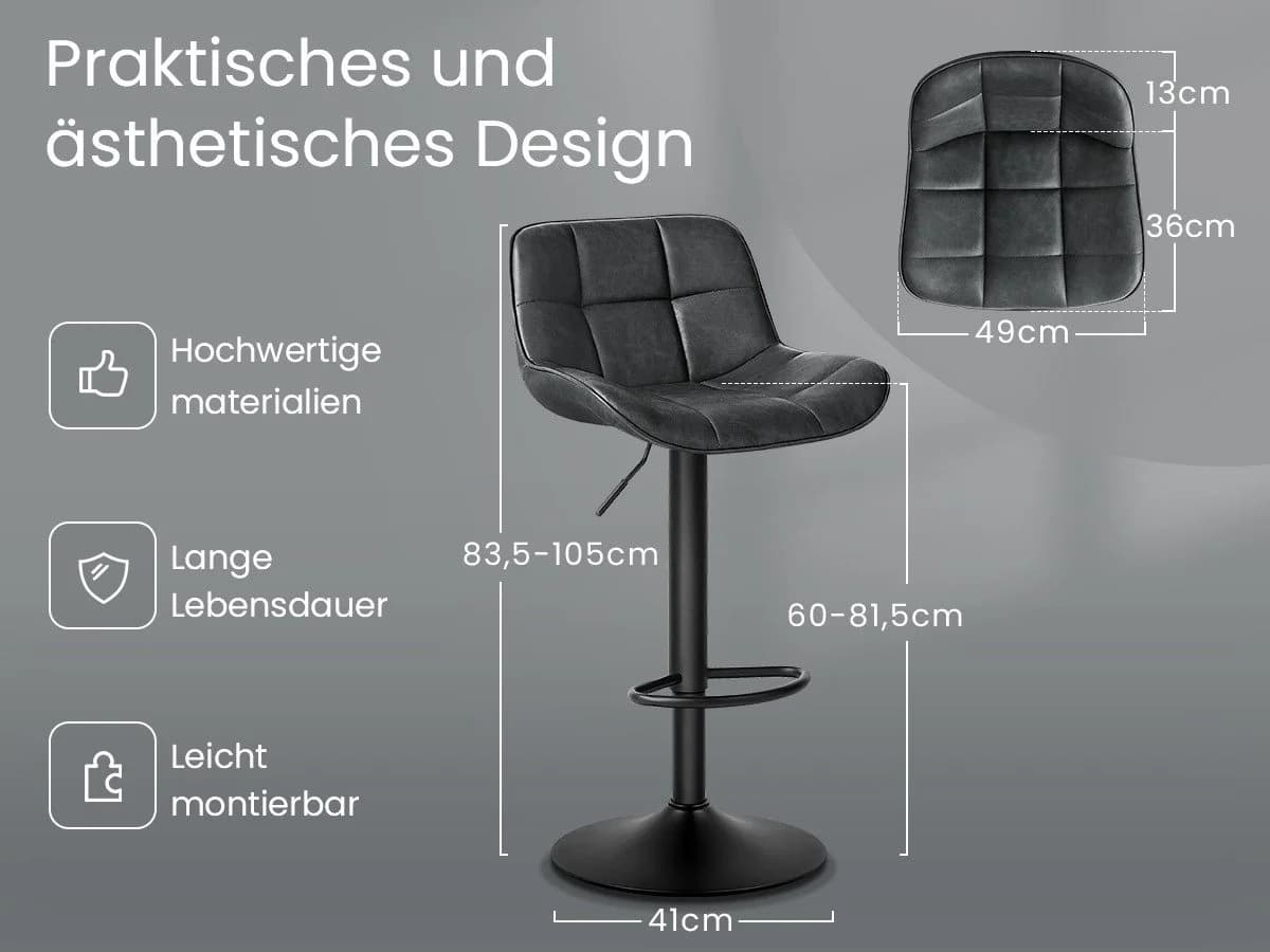 EUGAD Barhocker höhenverstellbar 360° drehbar Kunstleder Metall - Bild 4