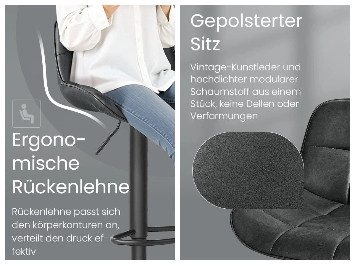 EUGAD Barhocker höhenverstellbar 360° drehbar Kunstleder Metall - Bild 5