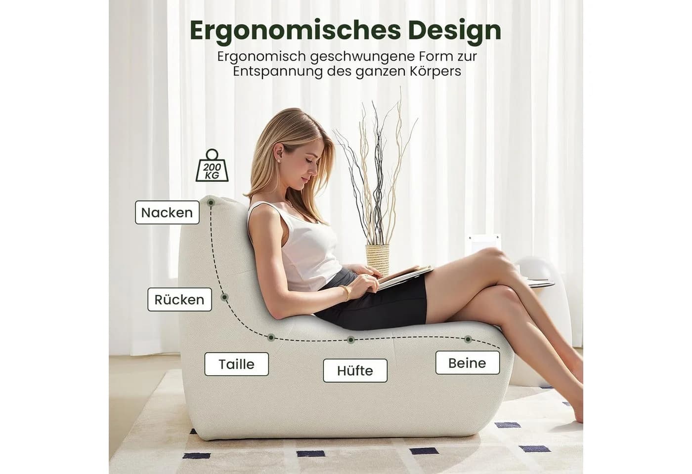 EUGAD Relaxsessel mit Rückenlehne Beige Frottee - Bild 5