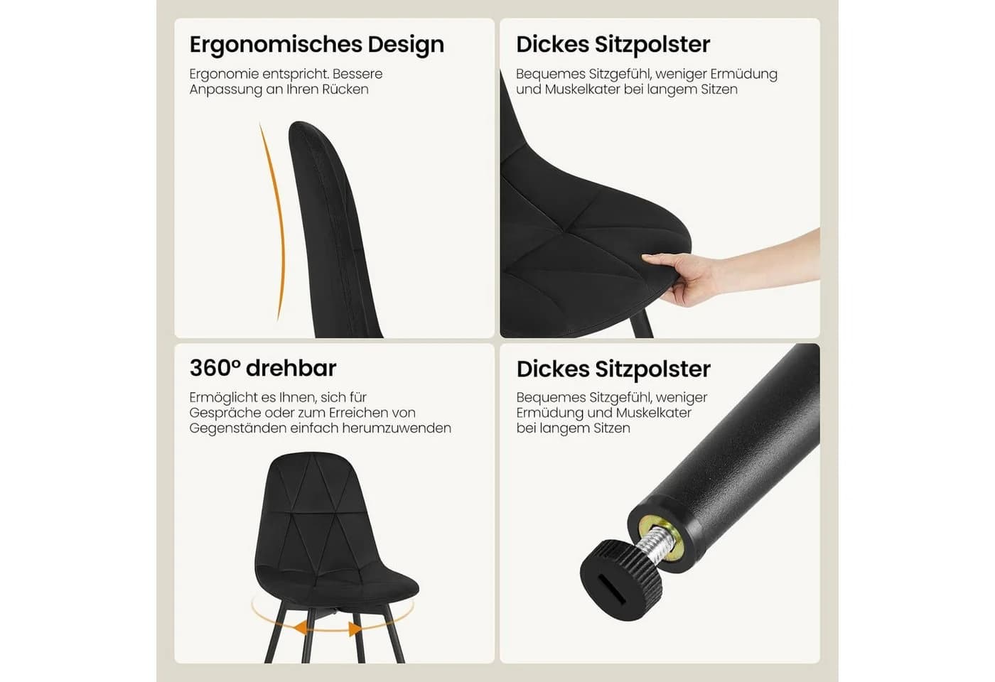 EUGAD Esszimmerstuhl 4er Set Schwarz Grau Braun Drehstuhl - Bild 5