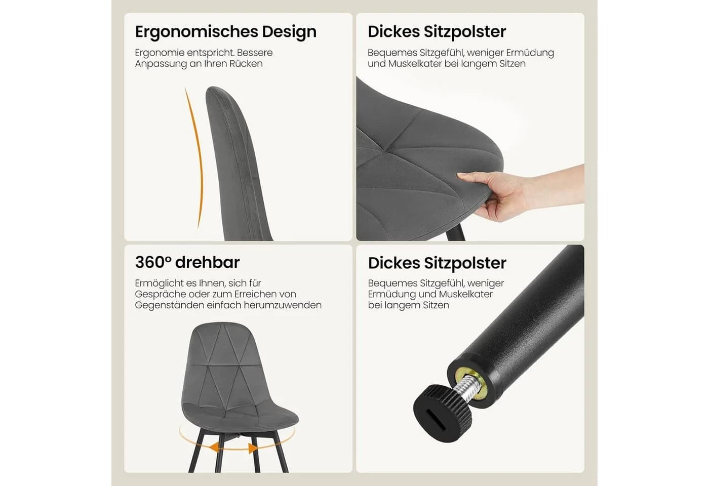 EUGAD Esszimmerstuhl 4er Set Schwarz Grau Braun Drehstuhl - Bild 5