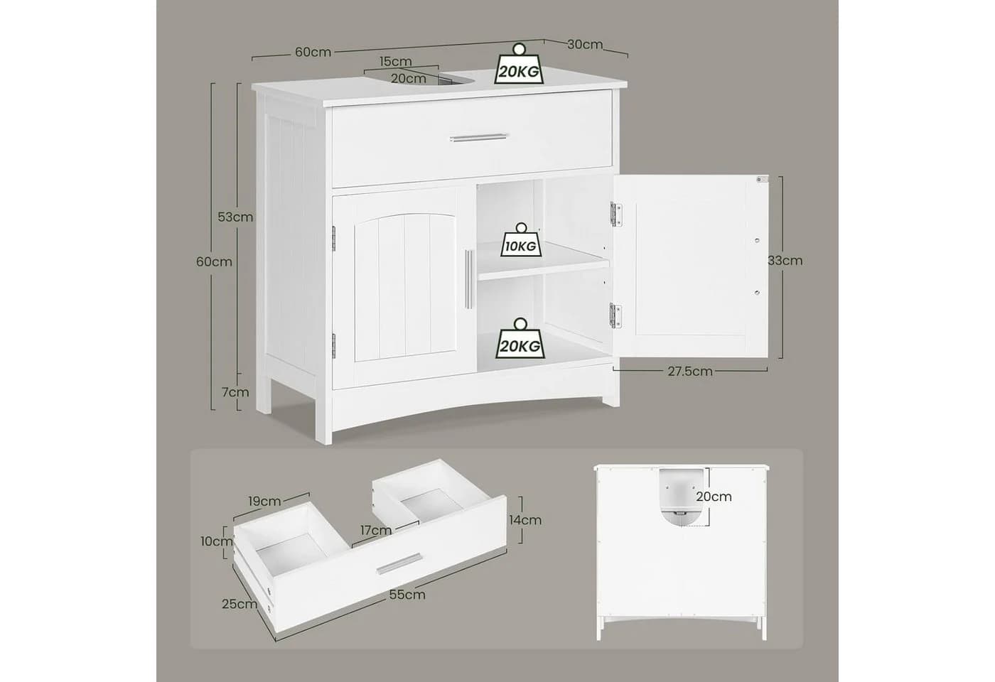 EUGAD Waschbeckenunterschrank 1-St Badezimmerschrank mit Schubladen, 2 Fächer - Bild 3