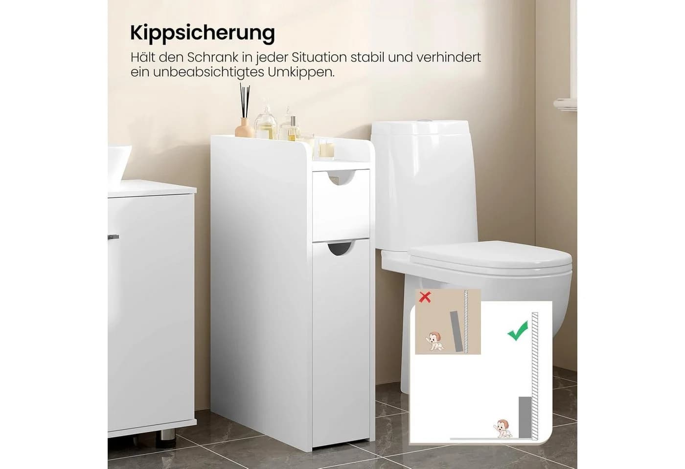 EUGAD Badkommode Weiß mit Schublade und Anti-Kipp-Vorrichtung - Bild 4