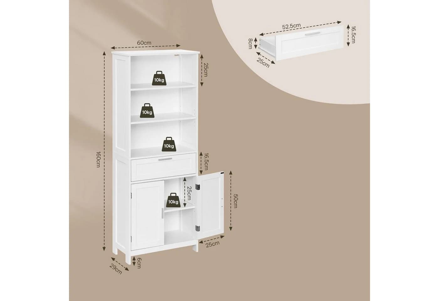 EUGAD Hochschrank 1-St. Weiß Mehrzweckschrank - Bild 3