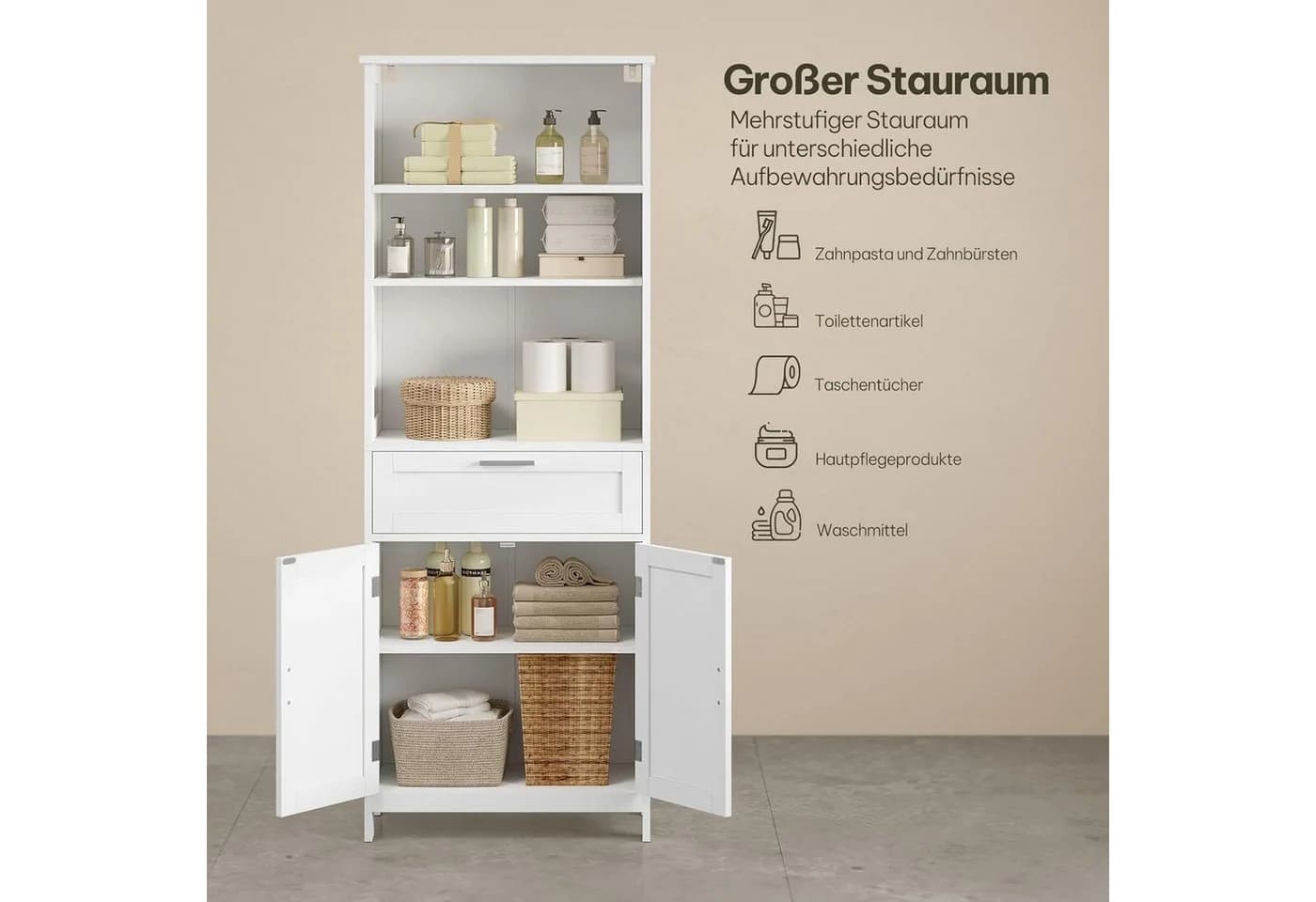 EUGAD Hochschrank 1-St. Weiß Mehrzweckschrank - Bild 4
