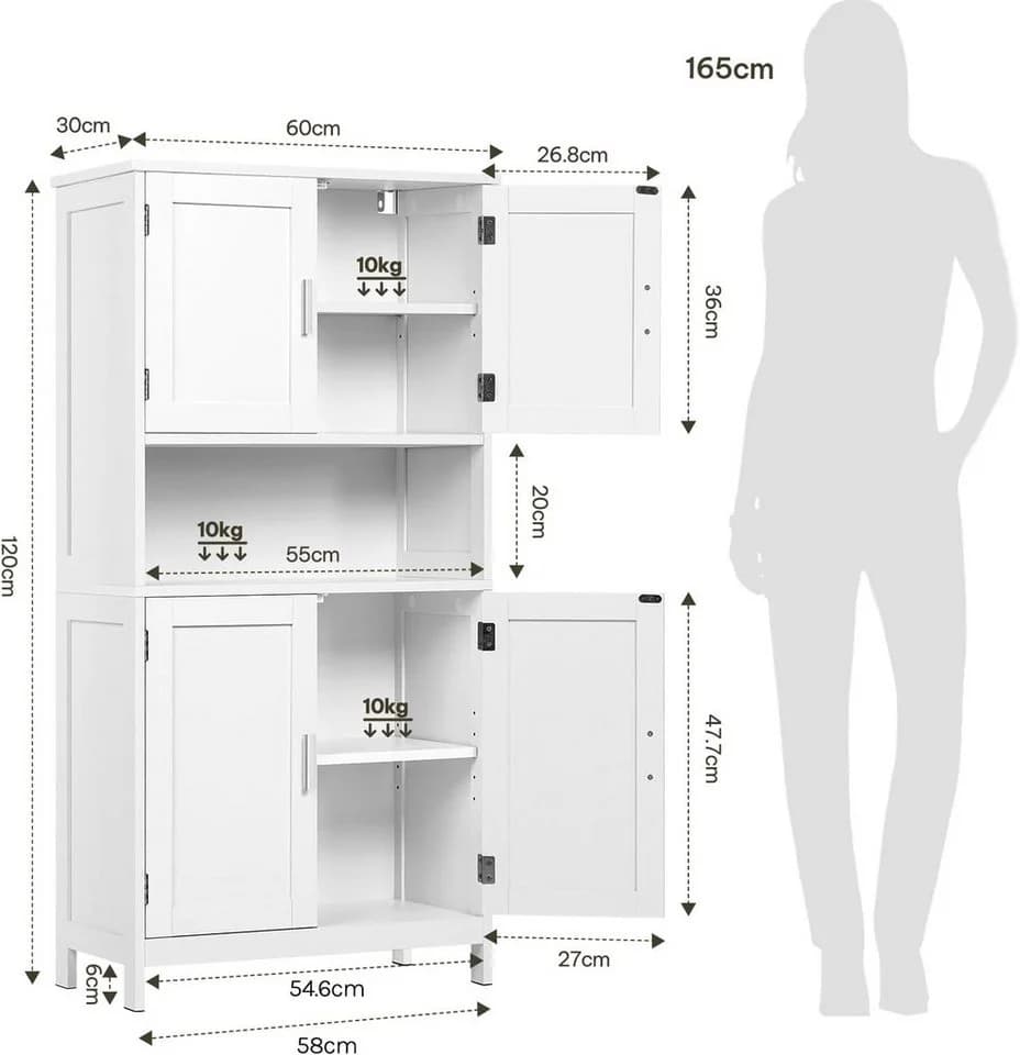 EUGAD Badkommode 4 Türen Mehrzweckschrank Weiß - Bild 3
