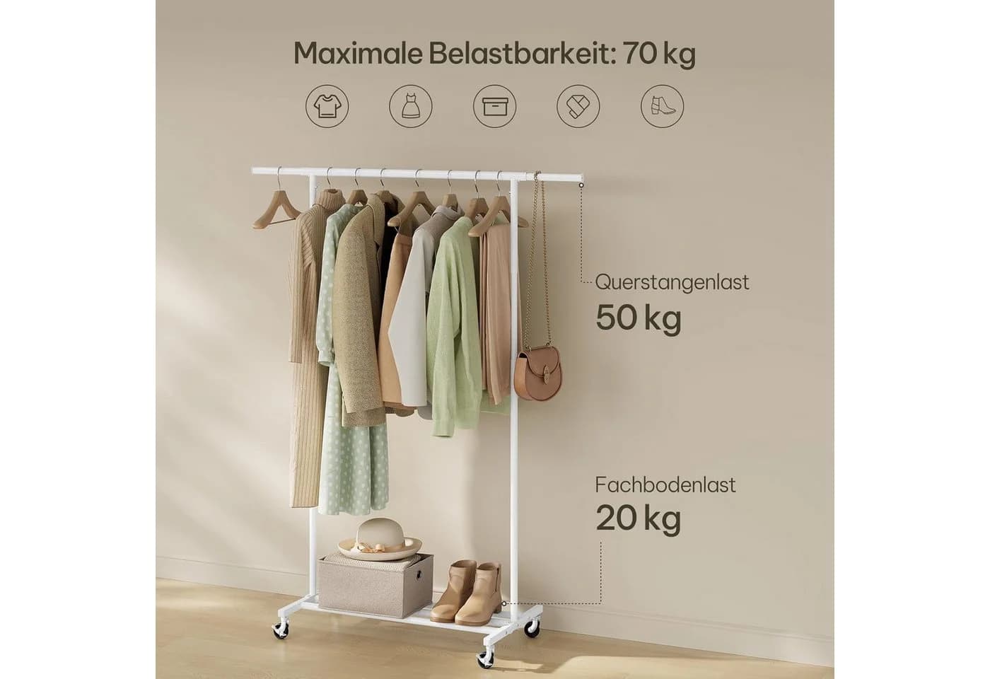 EUGAD Kleiderständer auf Rollen Höhenverstellbar Weiß/Schwarz - Bild 4