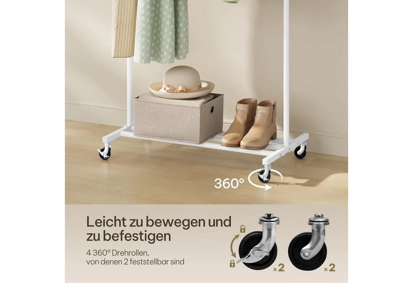 EUGAD Kleiderständer auf Rollen Höhenverstellbar Weiß/Schwarz - Bild 5