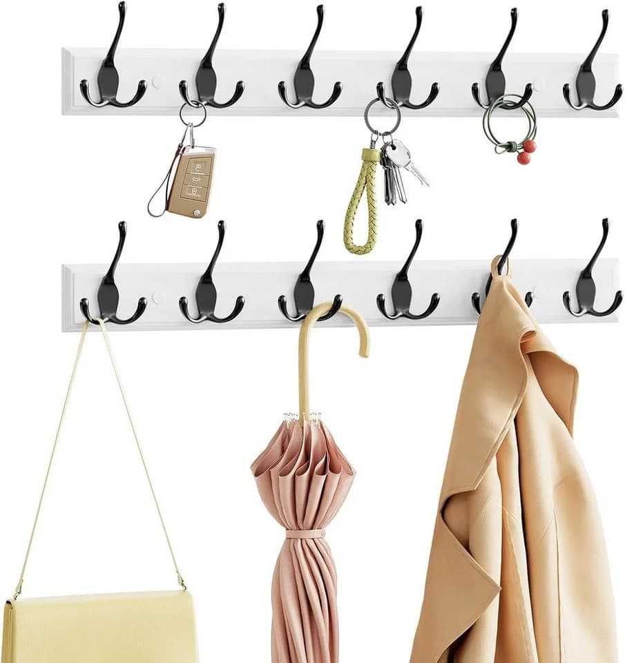EUGAD Garderobenhaken Wand 2er Set mit 6 Dreifachhaken Schwarz/Weiß - Bild 2
