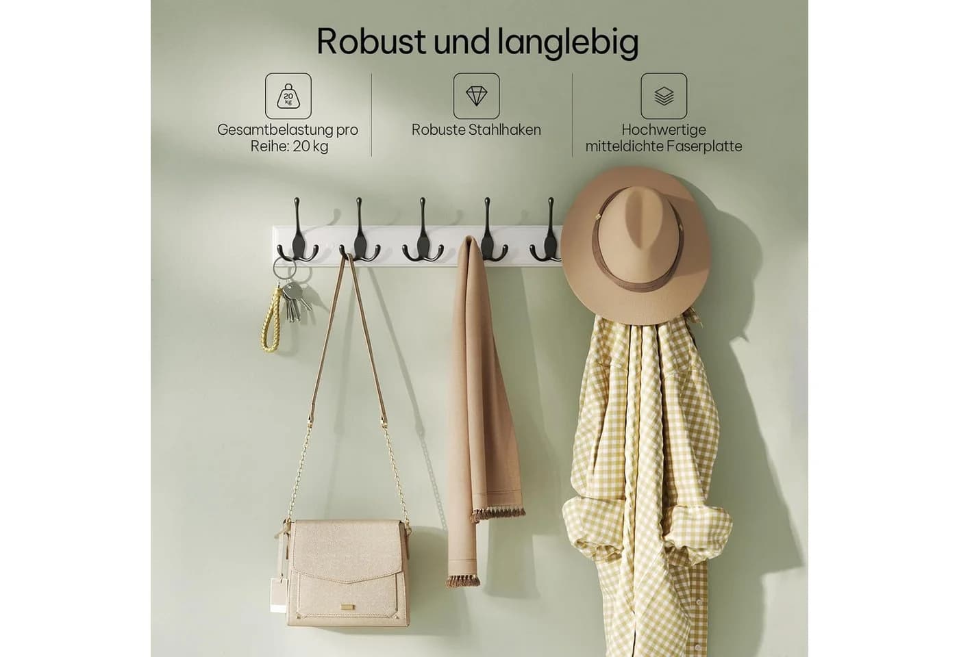 EUGAD Garderobenhaken Wand 6er Leiste Schwarz/Weiß Metall - Bild 4