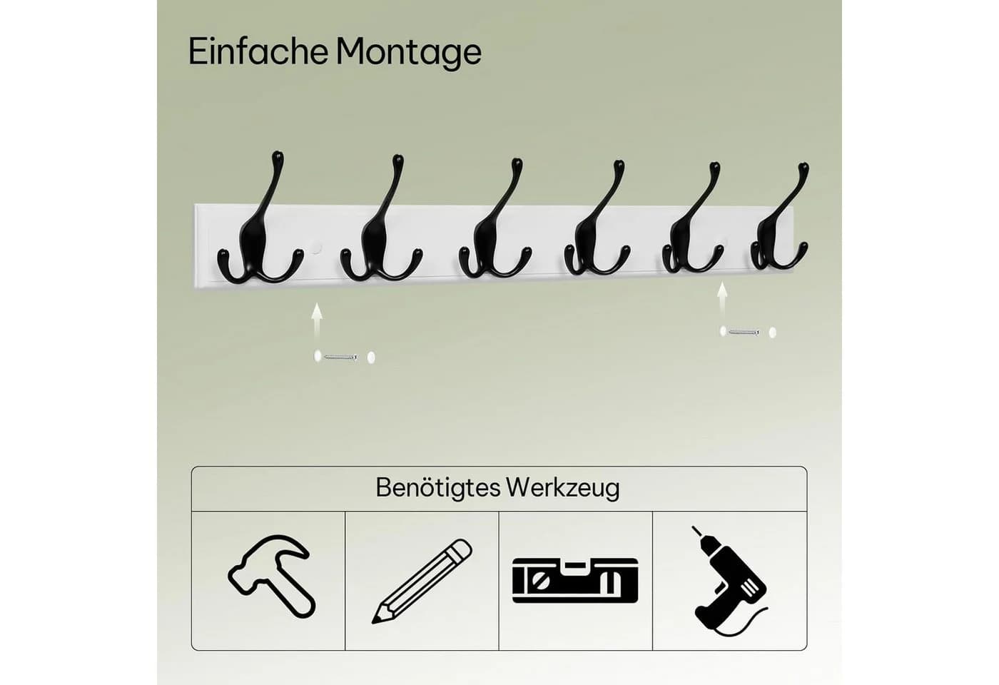 EUGAD Garderobenhaken Wand 6er Leiste Schwarz/Weiß Metall - Bild 5