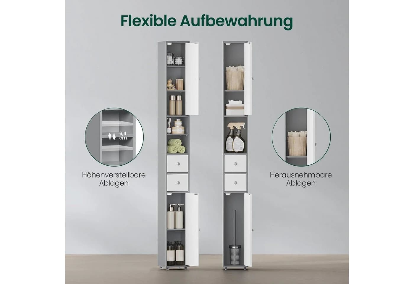 EUGAD Hochschrank schmal weiß/grau wasserabweisend - Bild 4