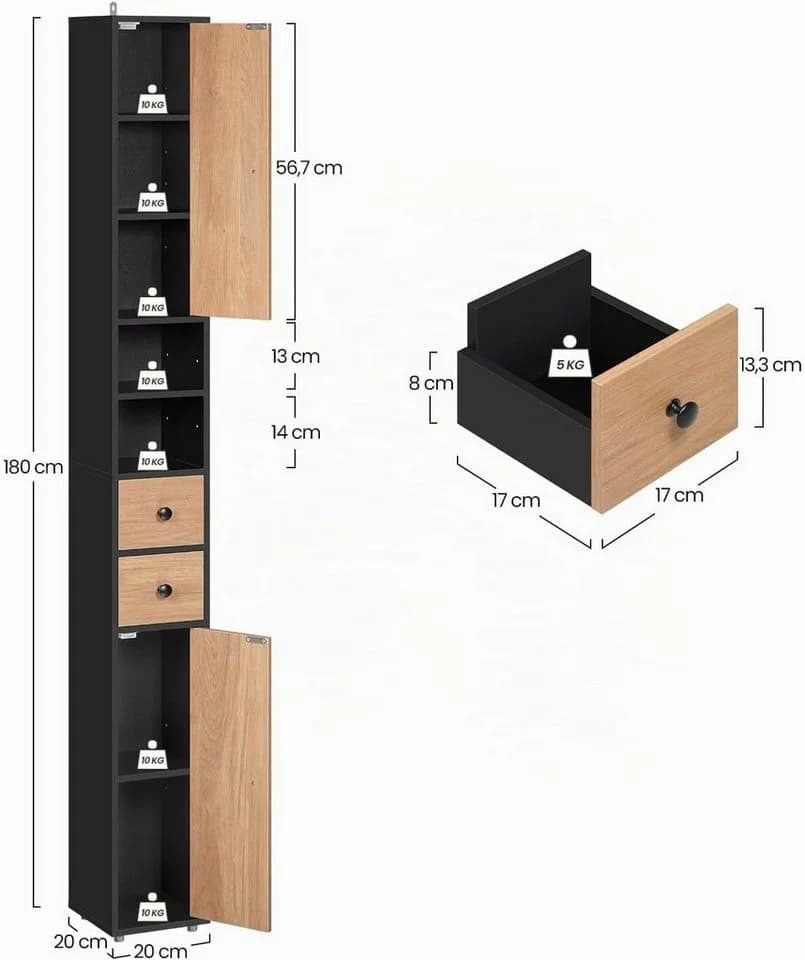 EUGAD Hochschrank Bad schmal weiß/schwarz - Bild 3