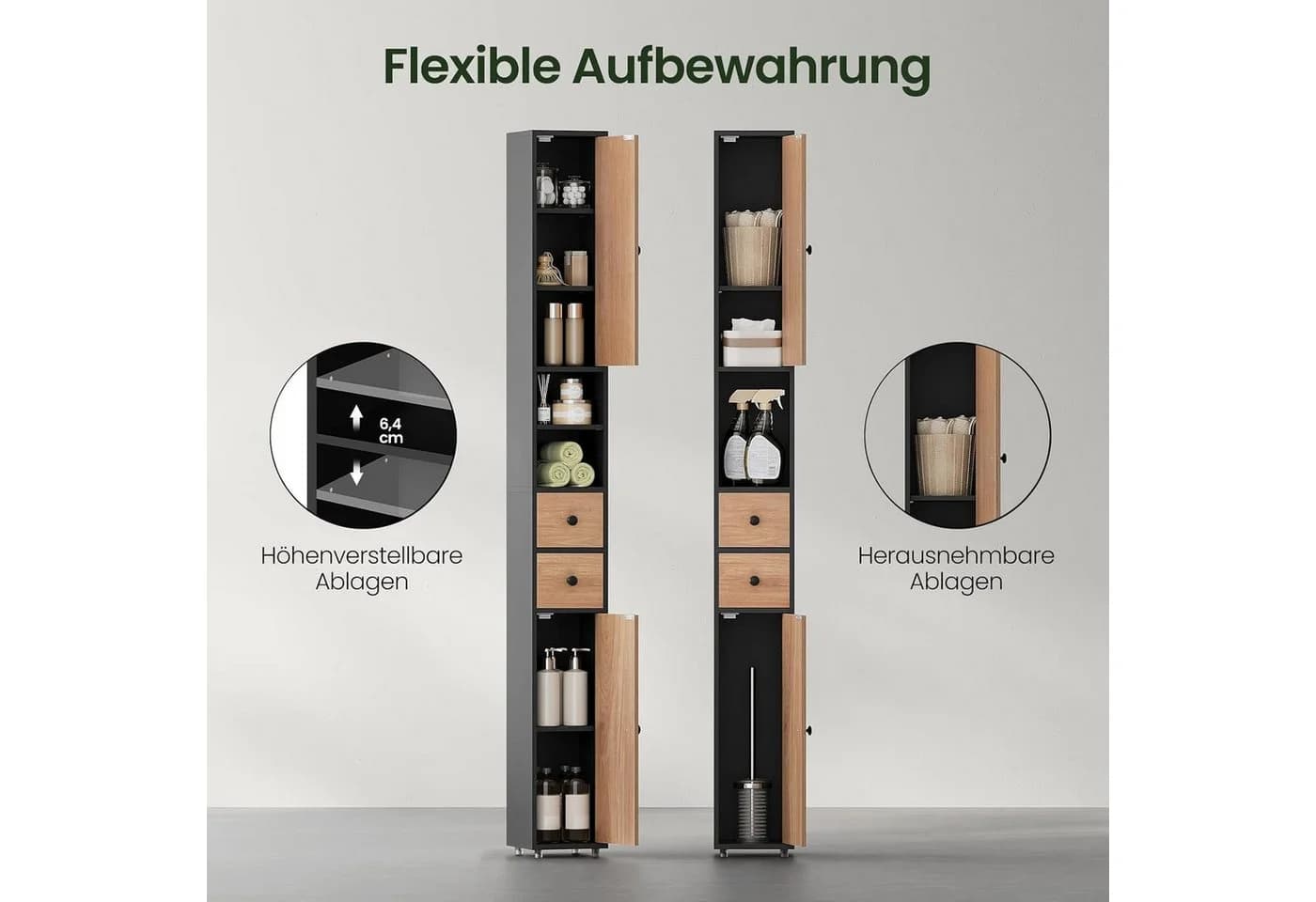 EUGAD Hochschrank Bad schmal weiß/schwarz - Bild 4