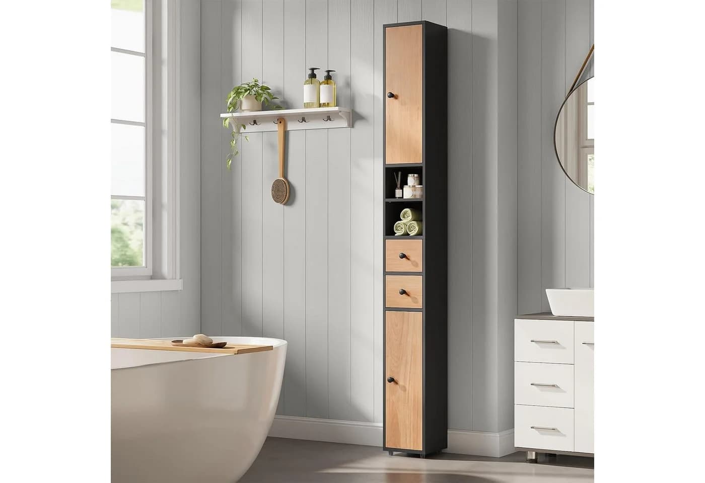 EUGAD Hochschrank Bad schmal weiß/schwarz - Bild 5