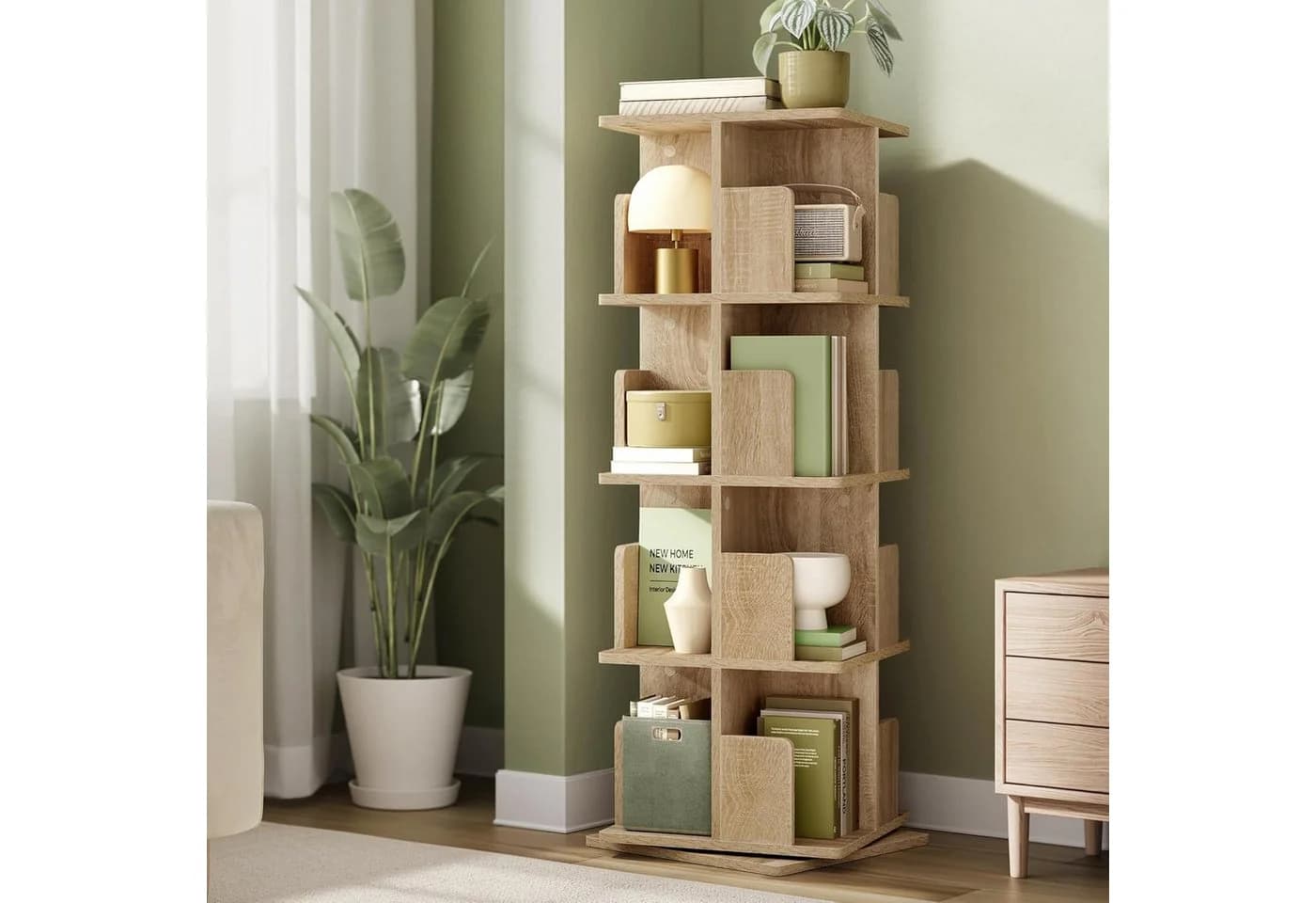 EUGAD Bücherregal 360° drehbar 4 Ebenen MDF