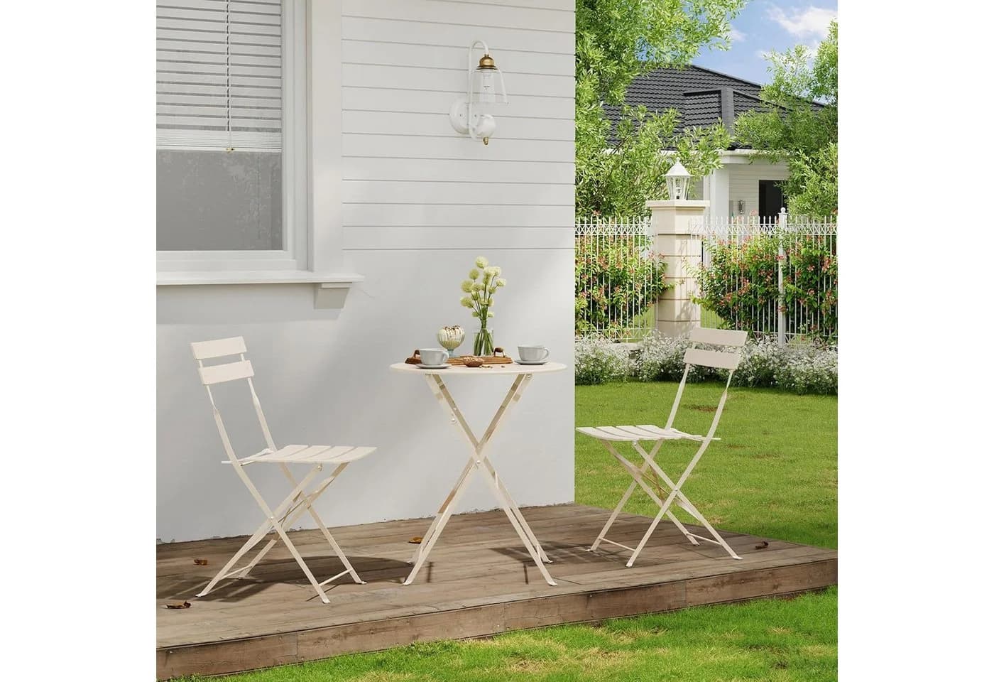 EUGAD Balkonset 3-tlg. Klappbar Metall Beige/Blau