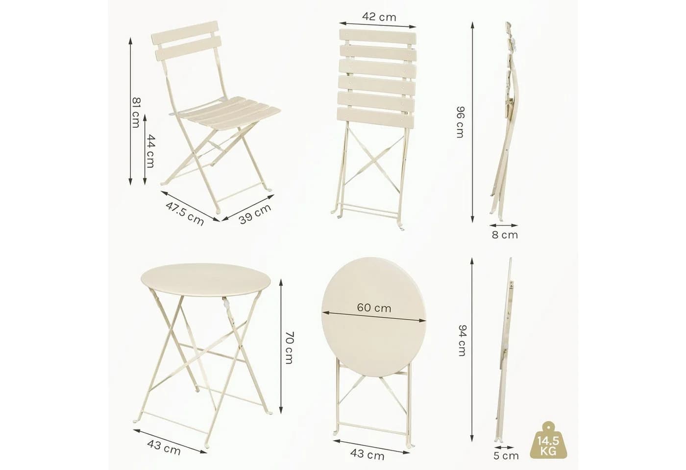EUGAD Balkonset 3-tlg. Klappbar Metall Beige/Blau - Bild 3