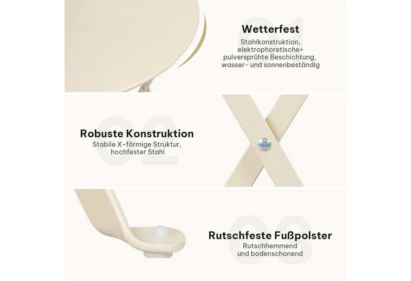 EUGAD Balkonset 3-tlg. Klappbar Metall Beige/Blau - Bild 4