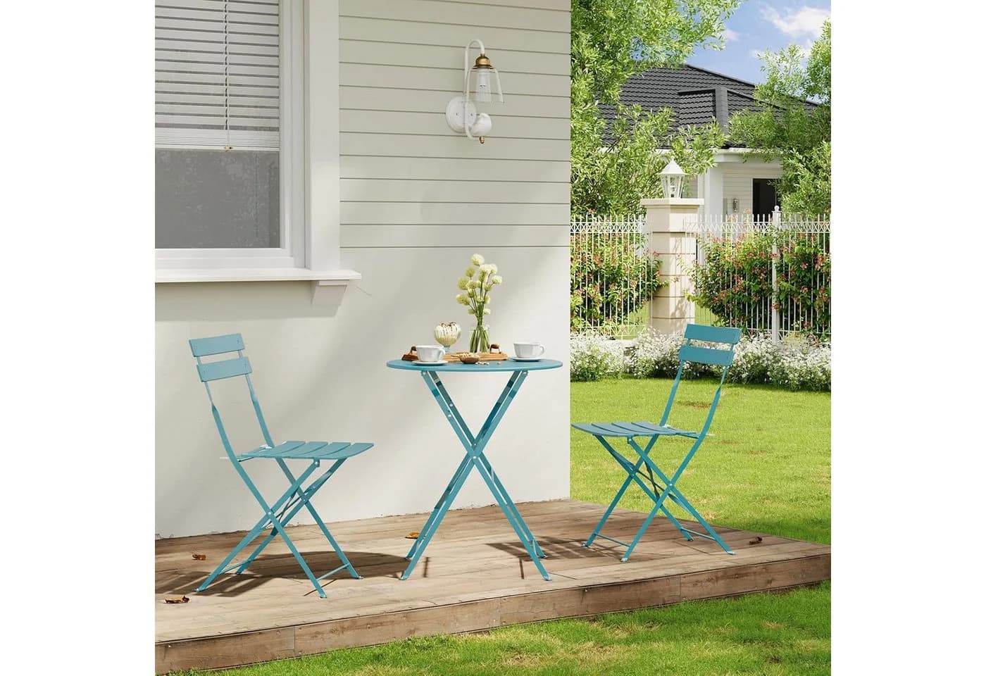 EUGAD Balkonset 3-tlg. Metall Beige/Blau Klappbar - Bild 1