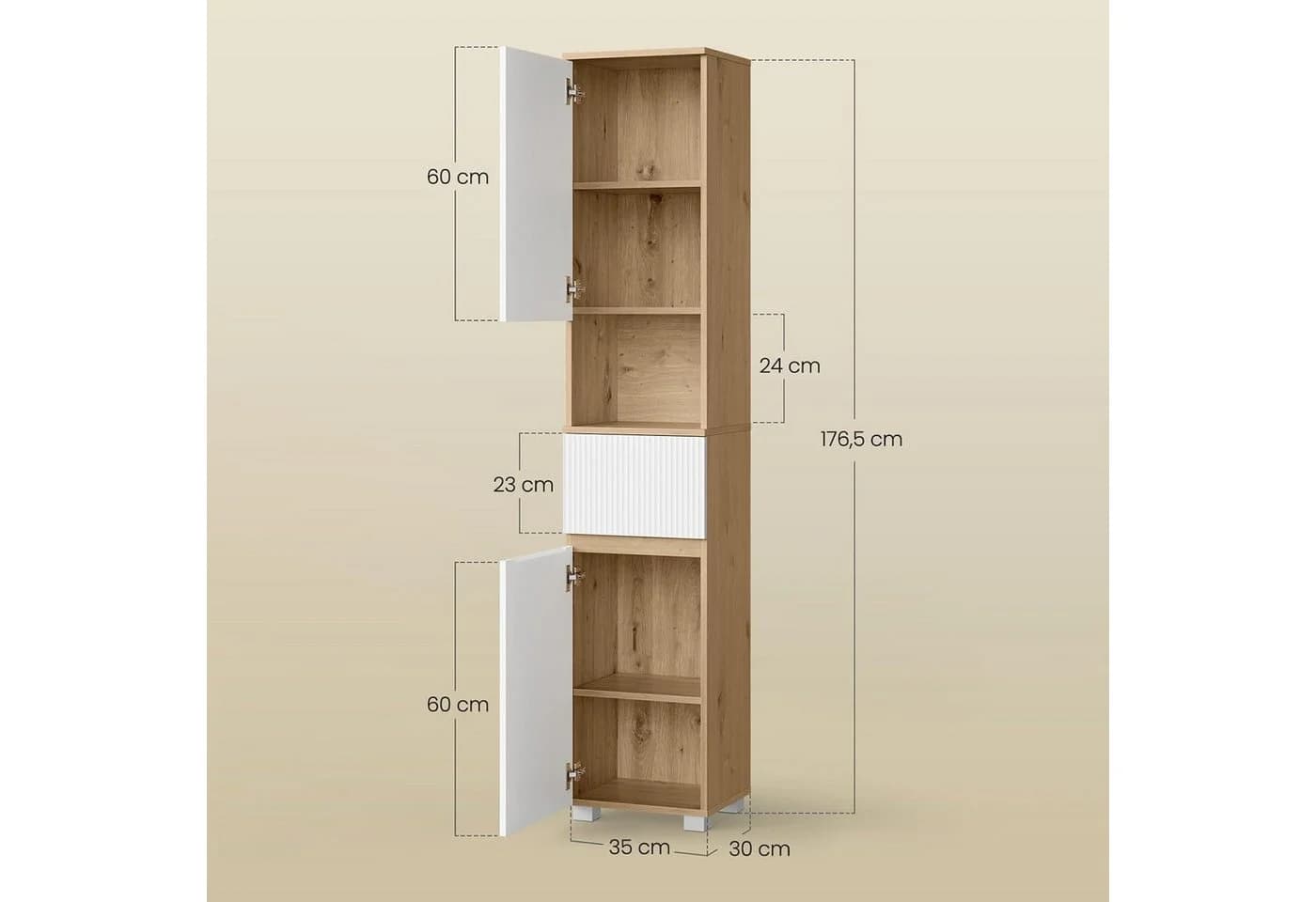 EUGAD Badkommode Hochschrank schmal Weiß/Braune Holzoptik - Bild 3