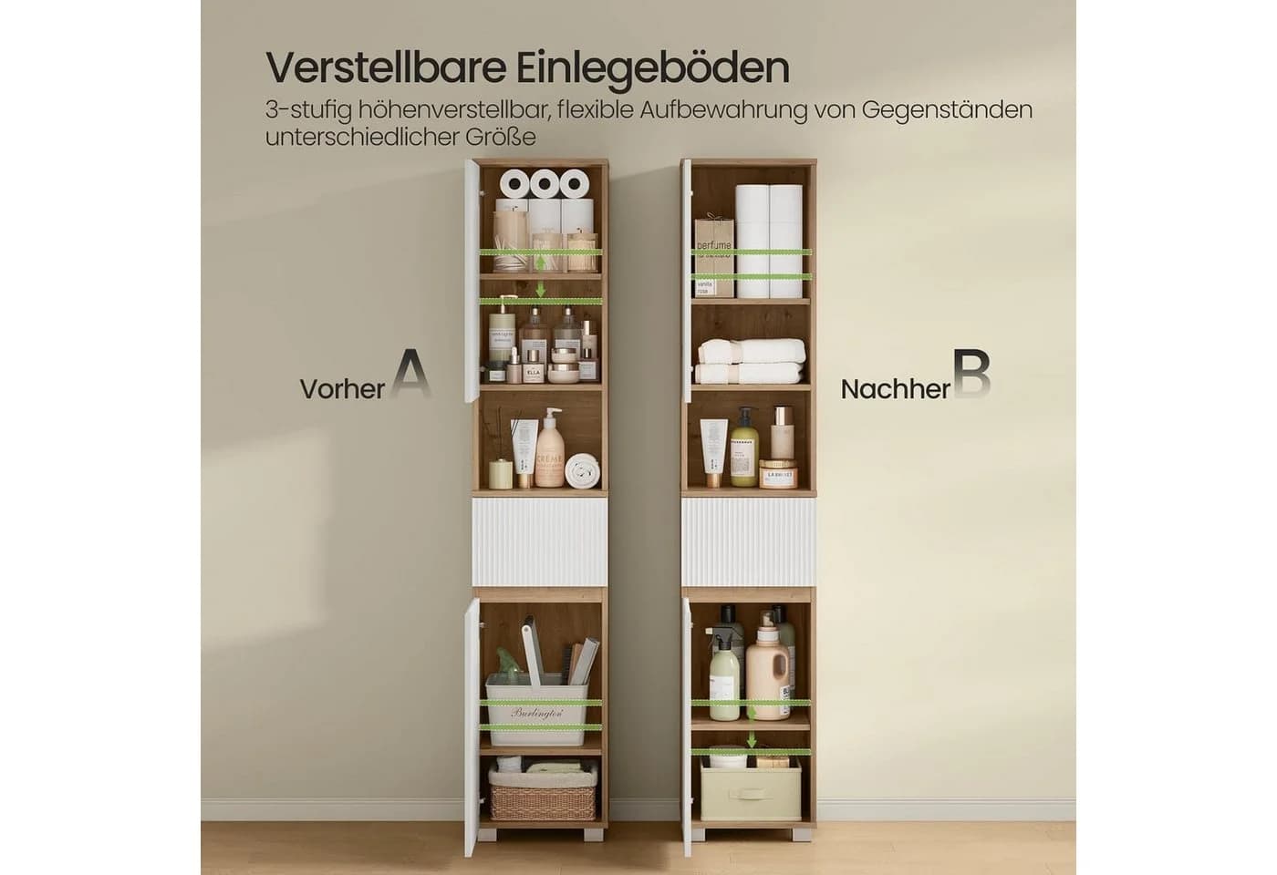 EUGAD Badkommode Hochschrank schmal Weiß/Braune Holzoptik - Bild 4