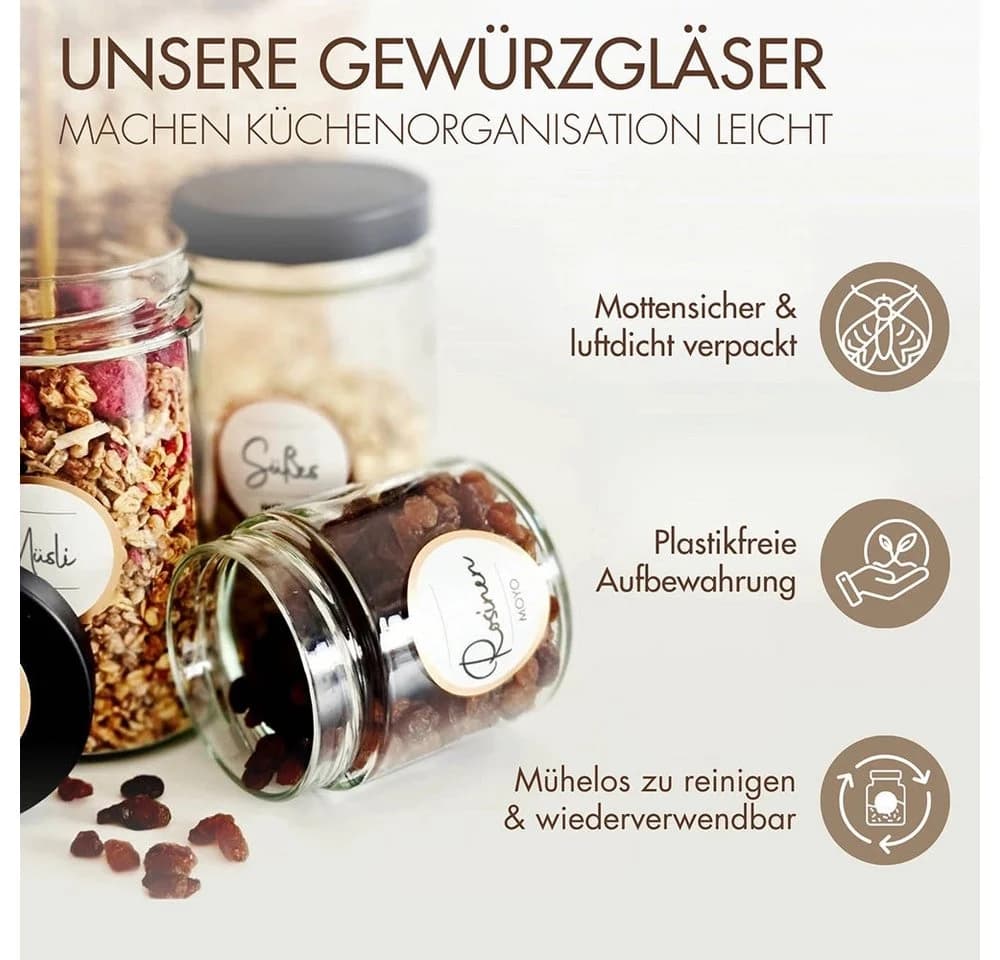 MOYO Gewürzglas Set 12-tlg. Glas mit 24 Etiketten