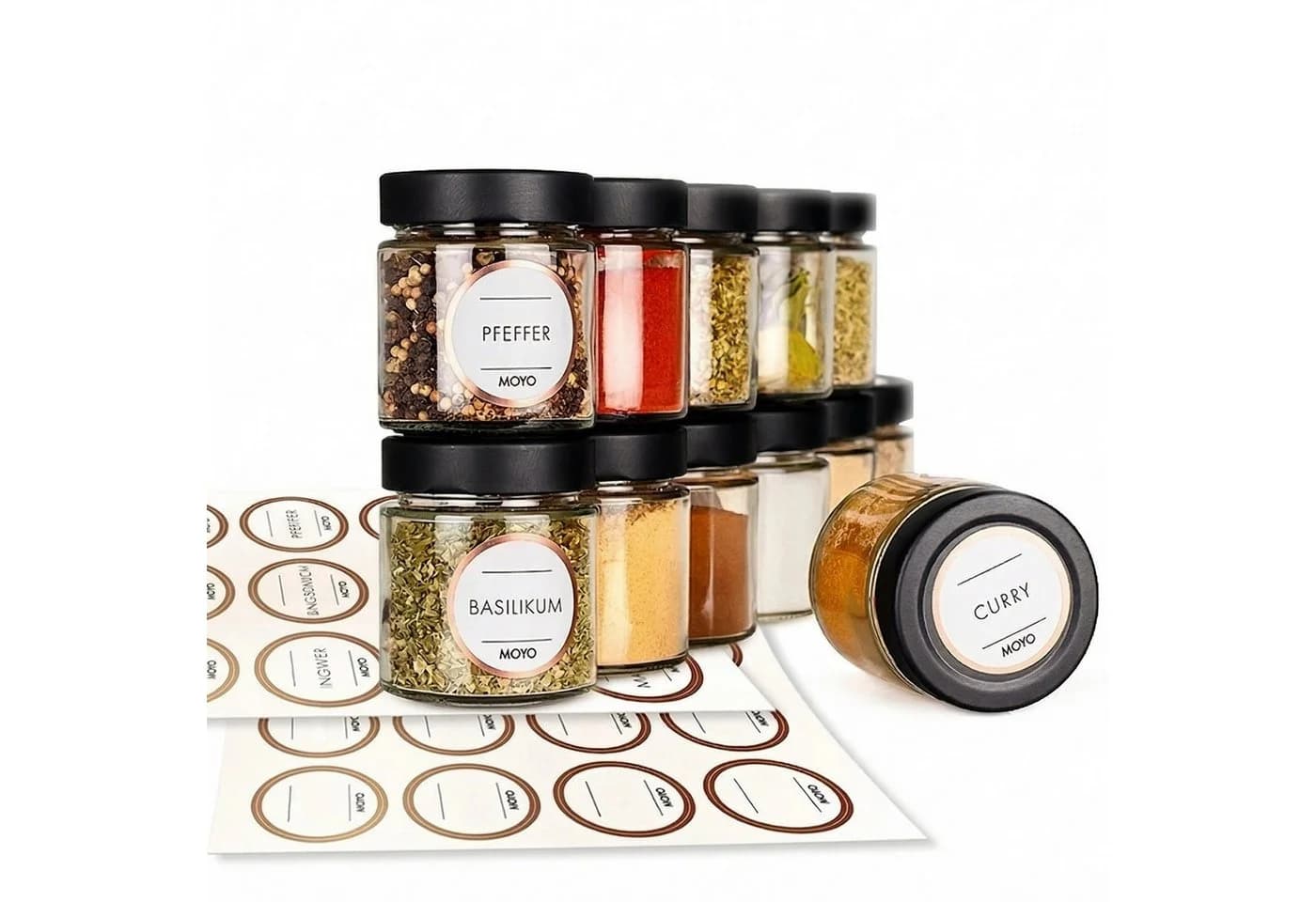 MOYO Gewürzglas Set 12-tlg. Glas mit 24 Etiketten - Bild 2