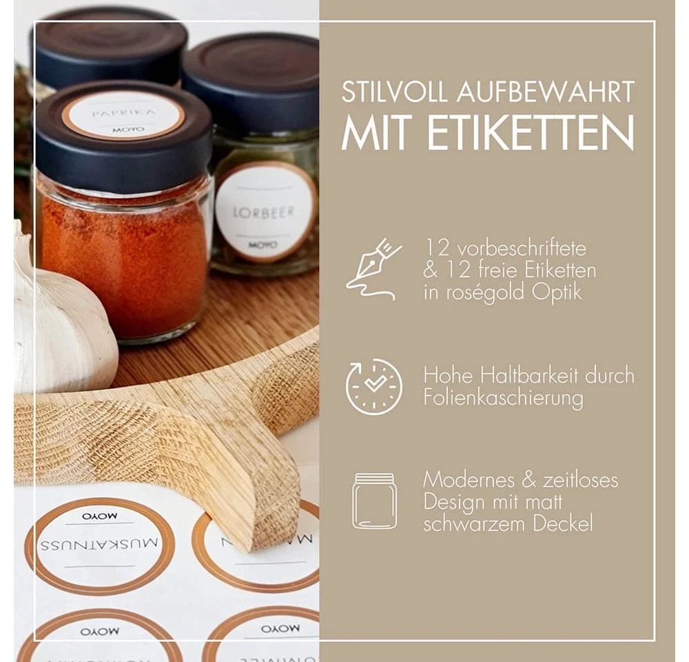 MOYO Gewürzglas Set 12-tlg. Glas mit 24 Etiketten - Bild 3