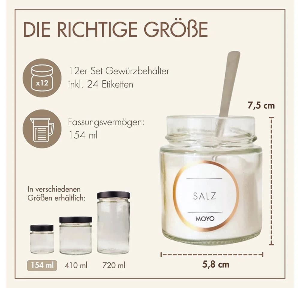 MOYO Gewürzglas Set 12-tlg. Glas mit 24 Etiketten - Bild 4
