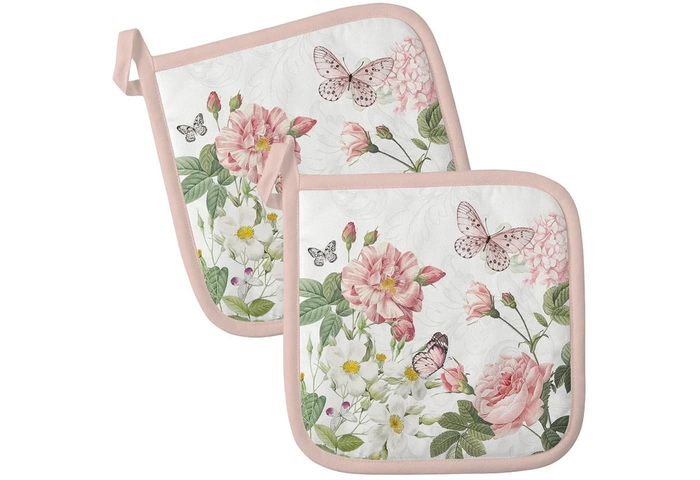 Ambiente® Topflappen Amelia 2-tlg. Rosa/Weiß Rosenmotiv - Bild 2