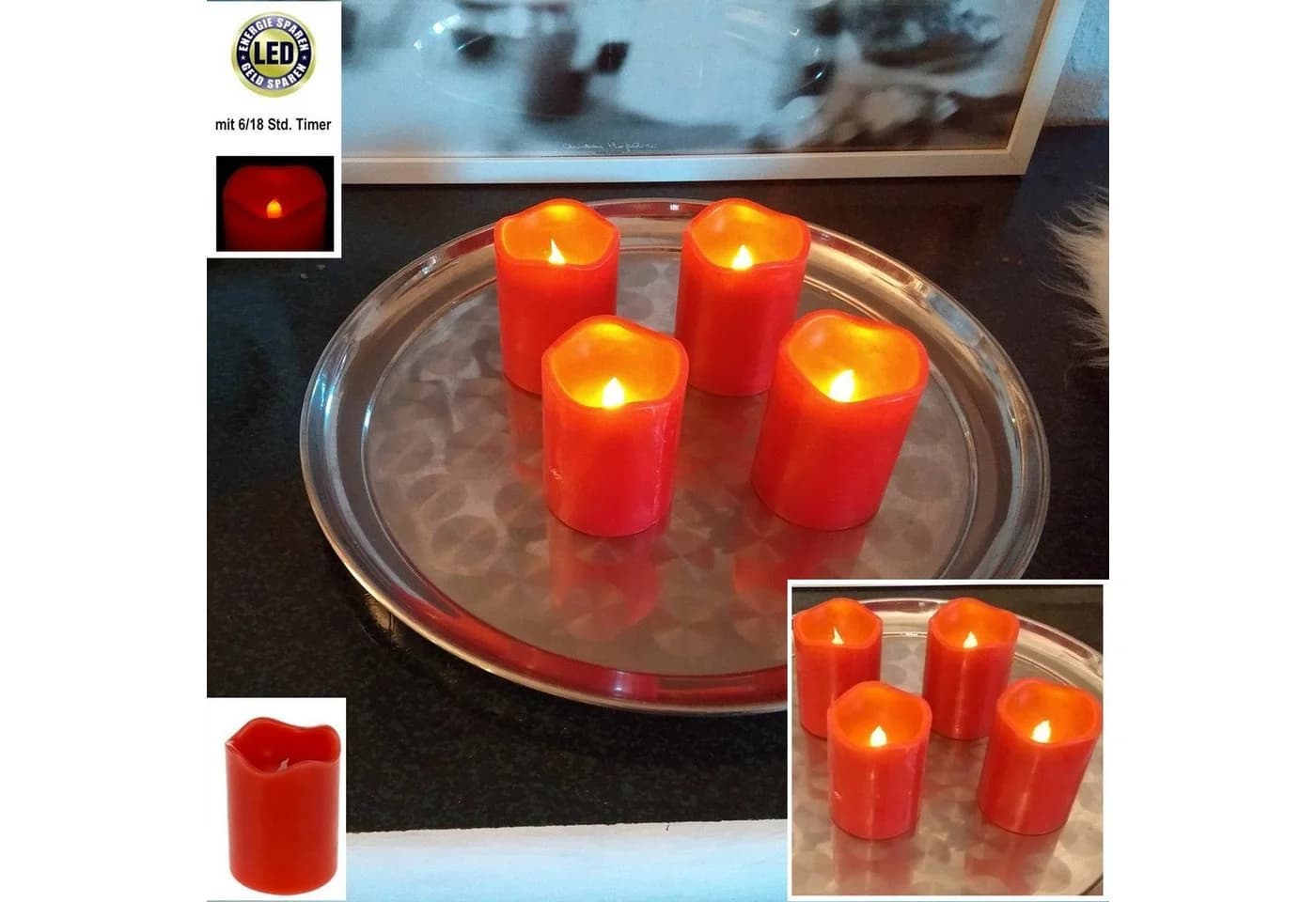 ToCi LED-Kerze 4er-Set Echtwachs Rot mit Timer - Bild 4