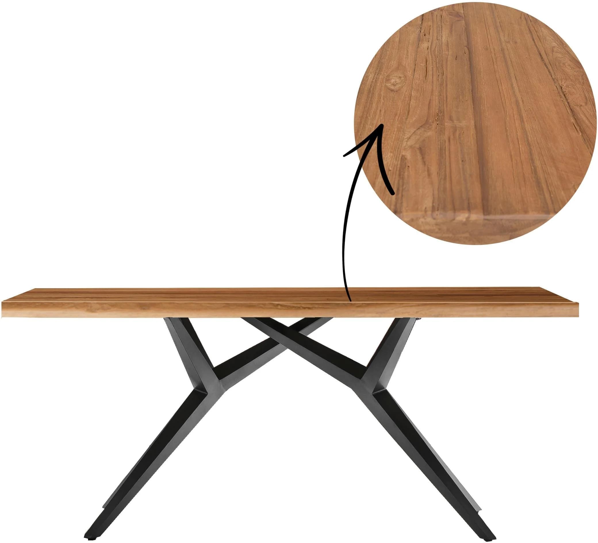 SIT Esstisch 180 cm mit Teakplatte und Metallgestell