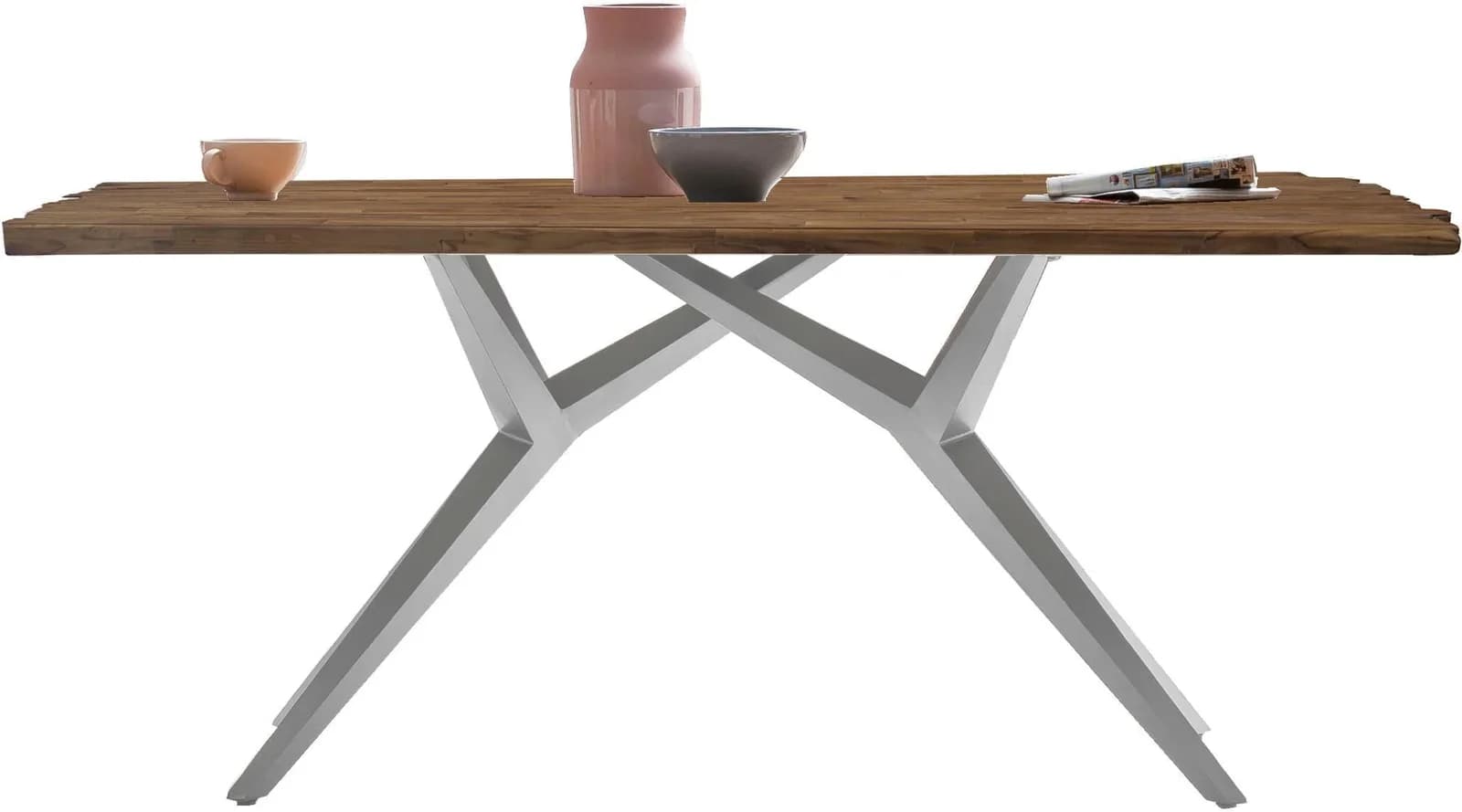 Esstisch SIT Recyceltes Teak Massivholz Antiksilber Metall