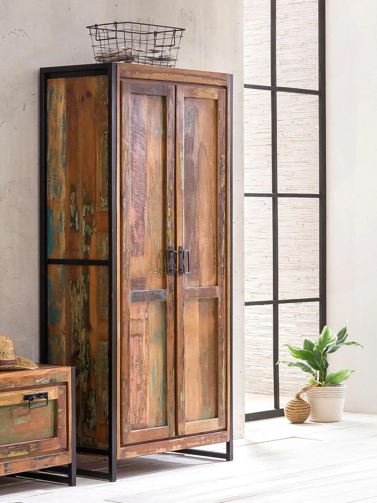 Garderobenschrank SIT Bali Braun Massivholz Metall