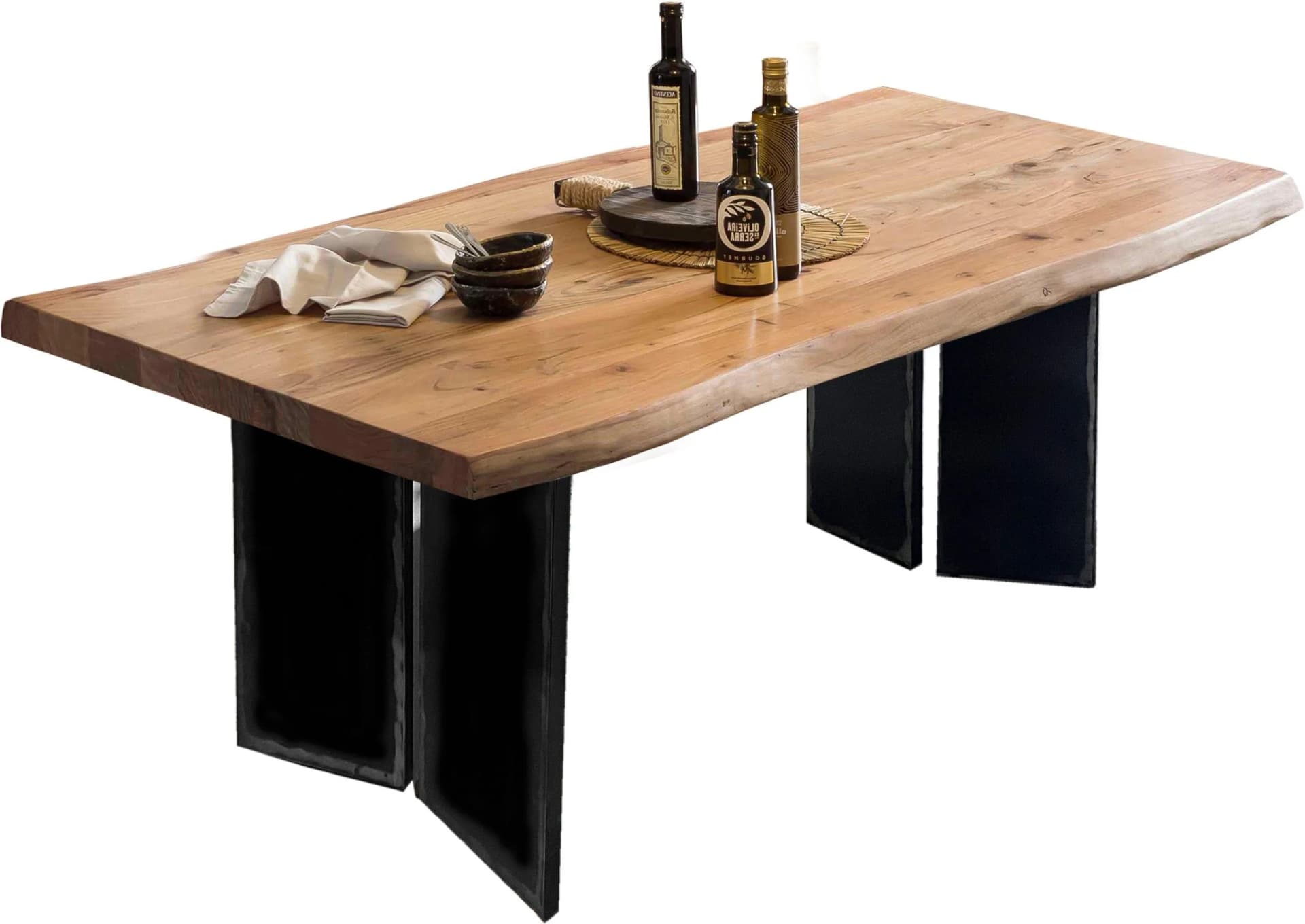 Baumkantentisch SIT Akazie massiv 220x100 cm Schwarz