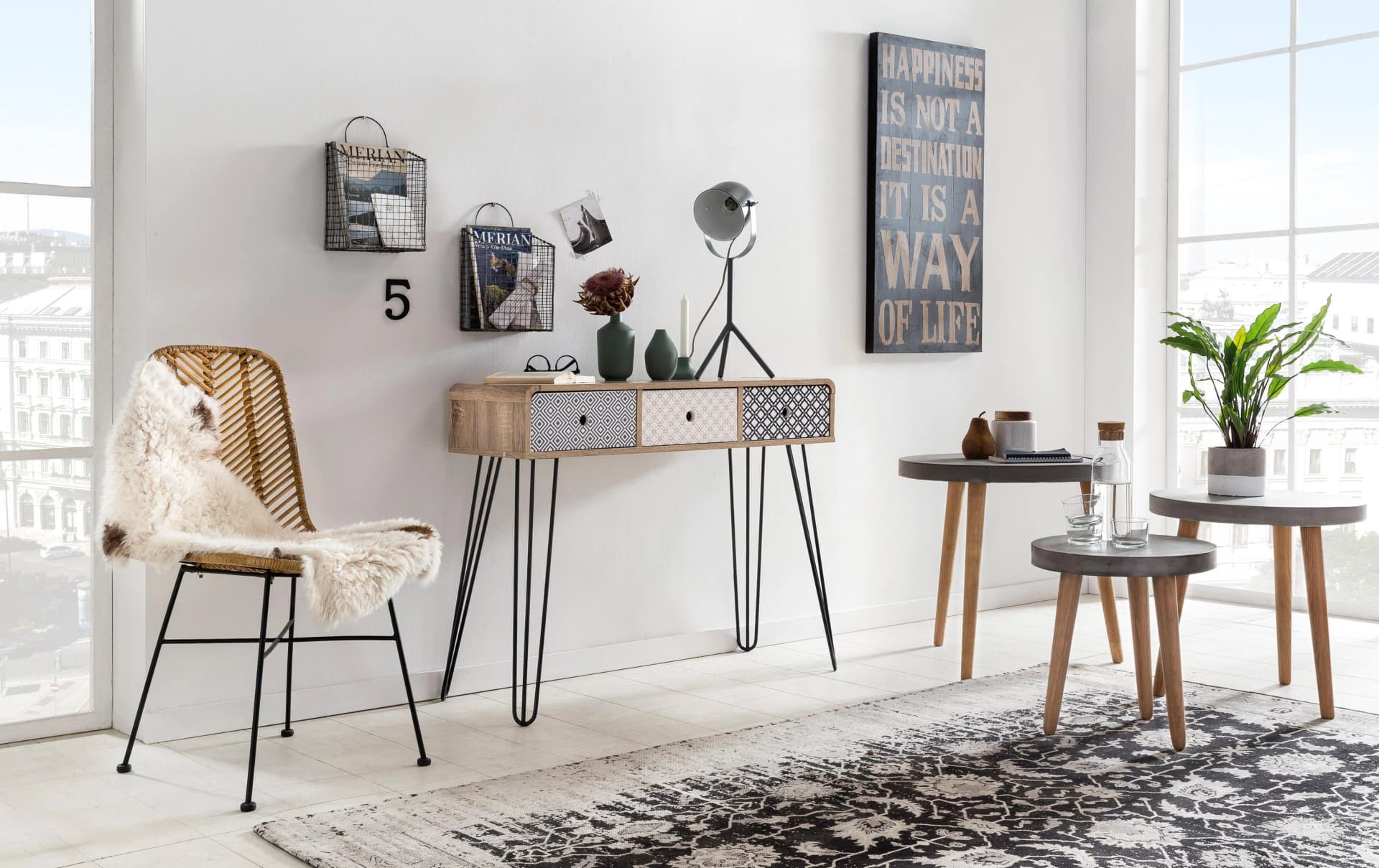 SIT Konsolentisch Mailbox Scandi-Shabby Chic mit 3 Schubladen Bunt