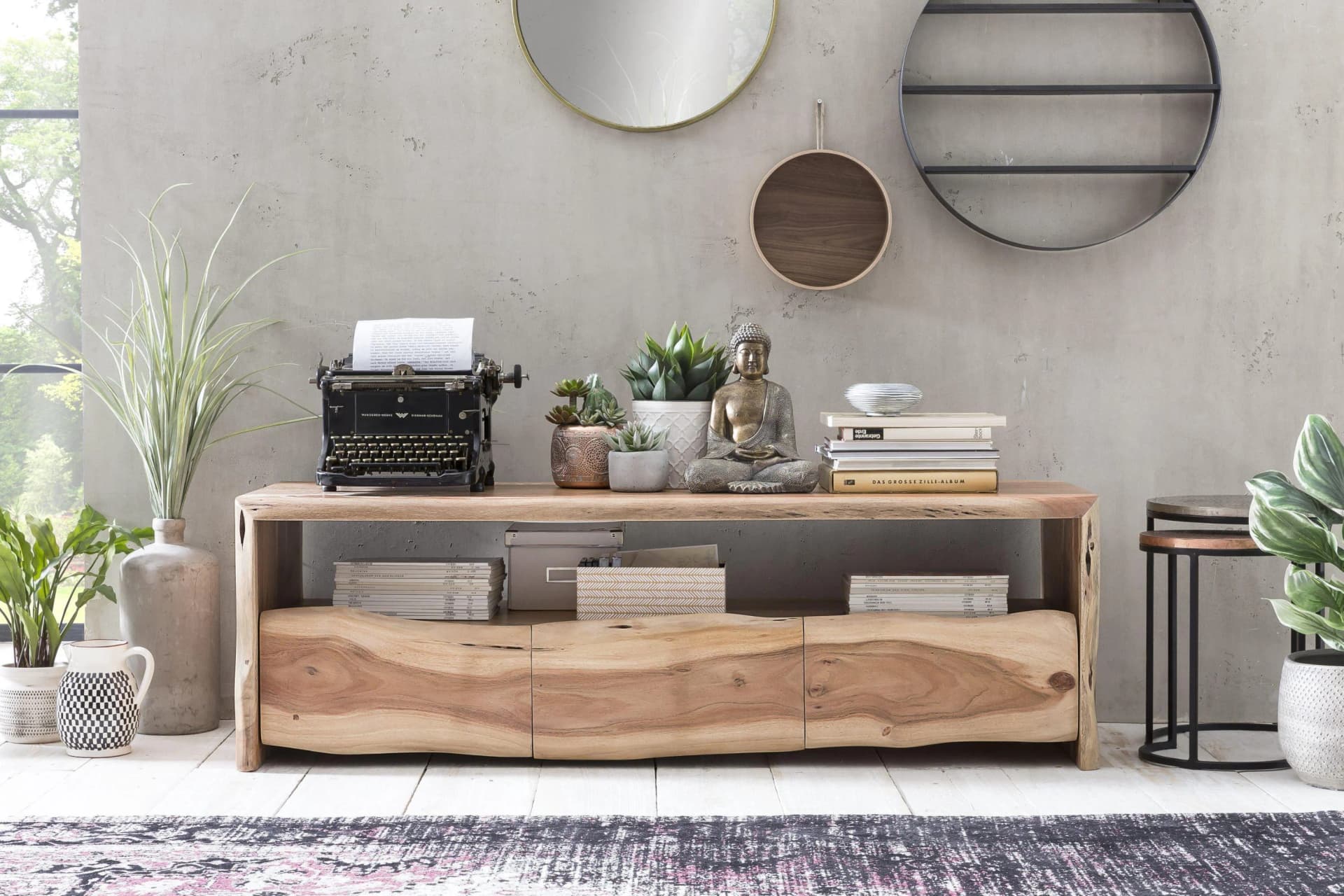 SIT Lowboard Massives Akazienholz mit Baumkante Beige