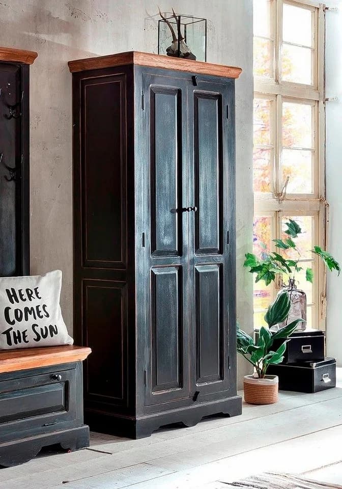 SIT Drehtürenschrank Corsica Schwarz Shabby Chic