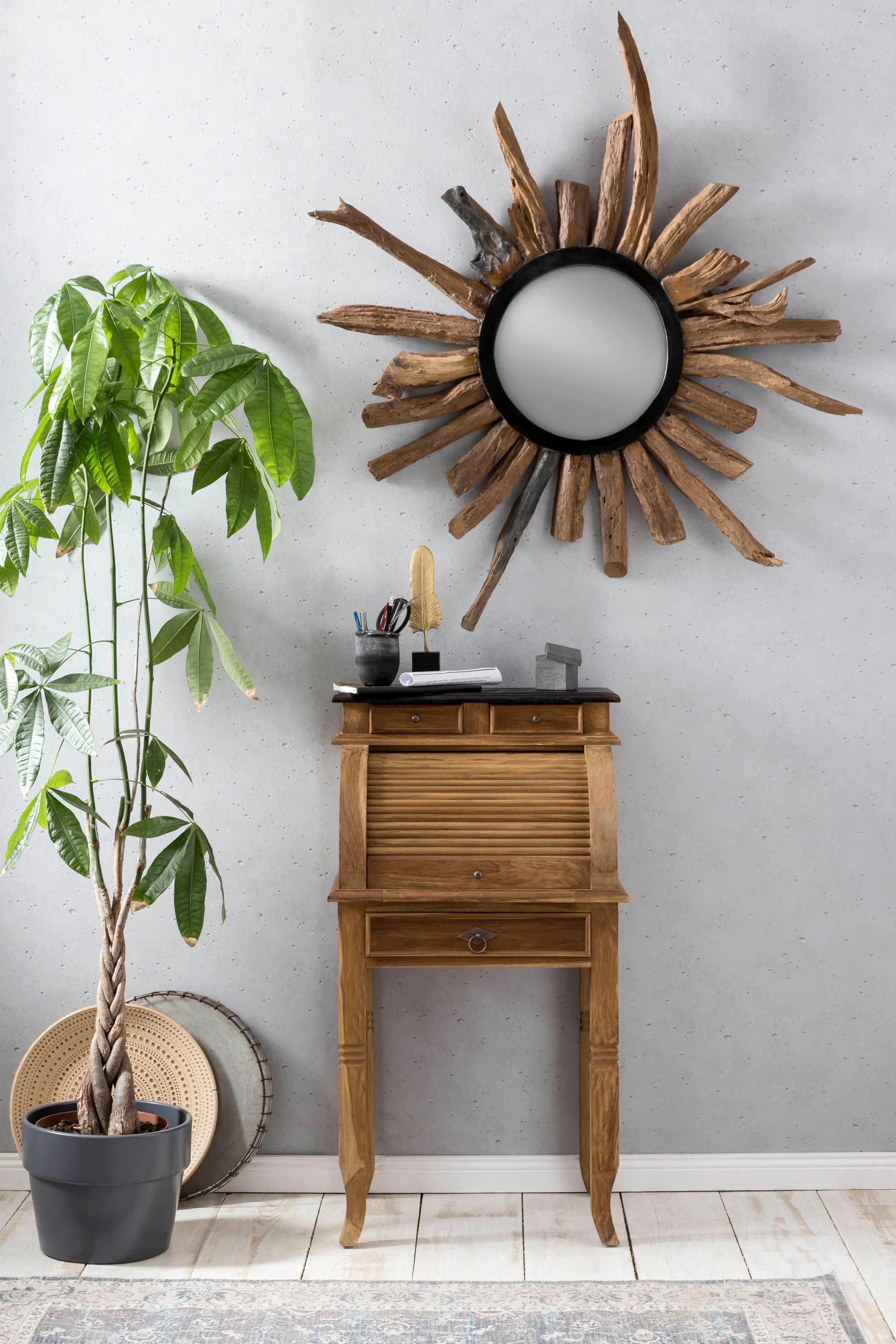 SIT Sekretär Seadrift Massiver Teakholz-Schreibtisch mit Rollladen Beige