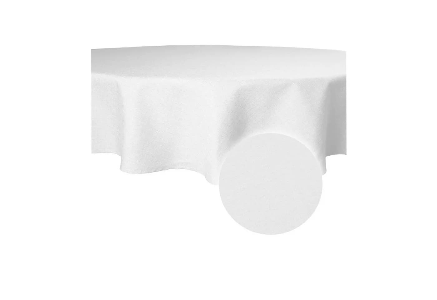 Haus und Deko Tischdecke rund 140 cm Ø weiß Leinenoptik wasserabweisend