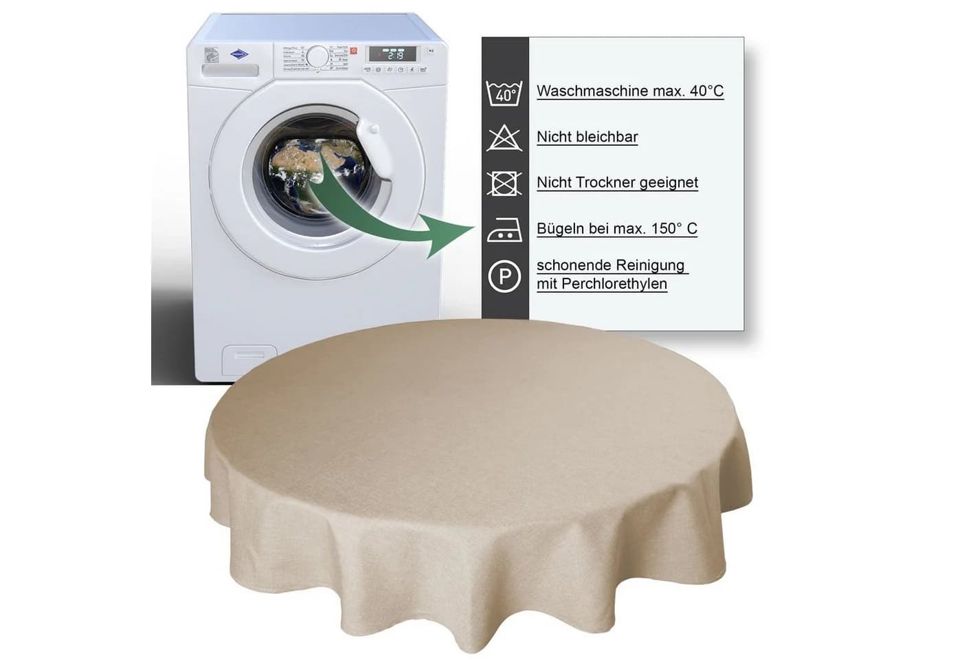 Haus und Deko Tischdecke rund 140 cm Ø weiß Leinenoptik wasserabweisend - Bild 4