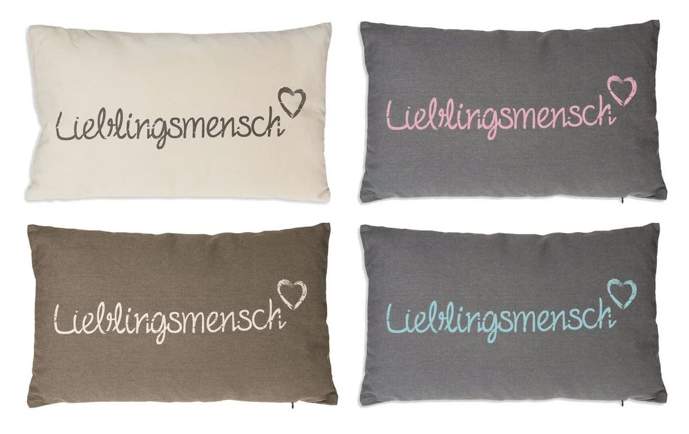 Haus und Deko Kissenbezug Lieblingsmensch Baumwolle Beige Grau