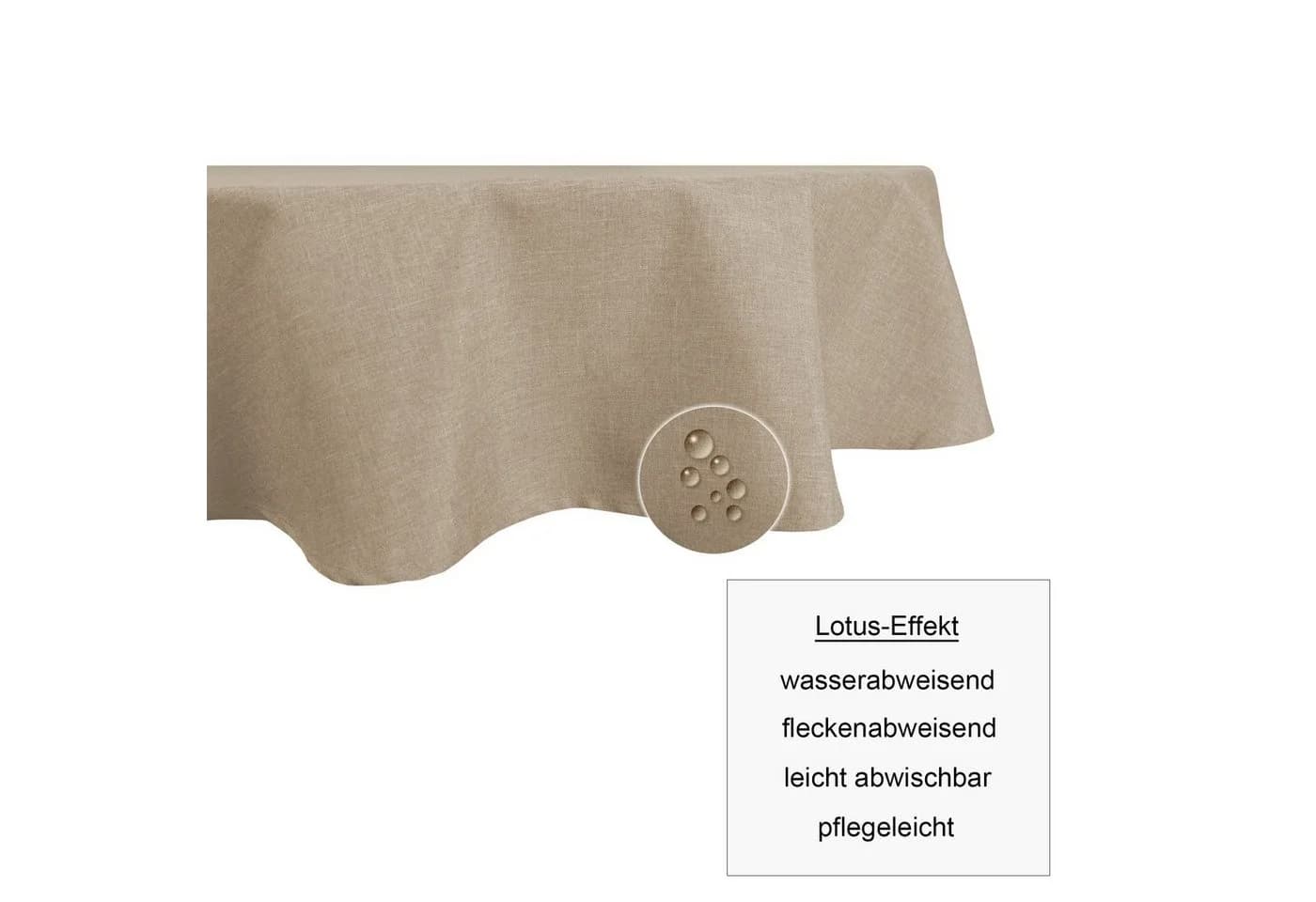 Haus und Deko Tischdecke Oval Beige Natur Leinenoptik Lotuseffekt - Bild 3